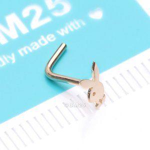 14 Karat Gold Playboy Bunny Top L-Shaped Nose Ring
